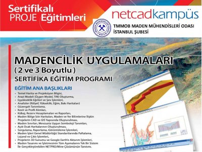 İstanbul&#8216;da 2 ve 3 Boyutlu Netcadkampüs Madencilik Uygulamaları Sertifika Eğitimi Programı düzenlenecektir